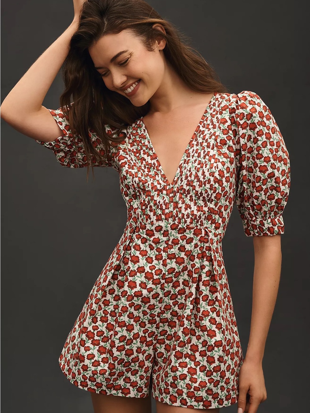 Anthro Maeve Floral Romper Cottagecore Puff Sleeve Smocked Mini Summer Sz 12 NWT